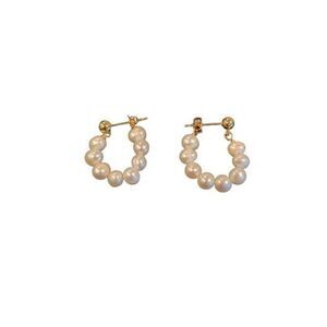 Real Freshwater Pearl Huggie Hoop Earrings, 18k Gold Plate, Handmade Unisex Gift